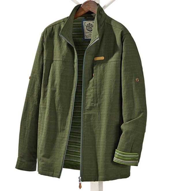 「お洒落なボーダージャケット（メンズジャケット）」｜カーキ