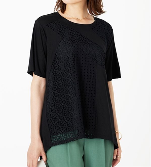 BELLUNA（ベルーナ）の「【Ｌａｇｒｉｌｕａ】異素材レース切替プルオーバー（カットソー）」｜黒