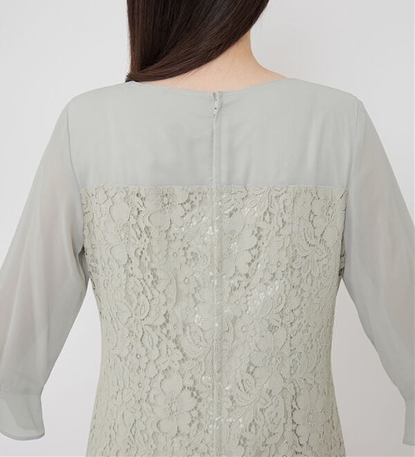 BELLUNA（ベルーナ）の「シャンタン素材ノーカラージャケットレースワンピースアンサンブル（ワンピースセットスーツ）」｜詳細画像