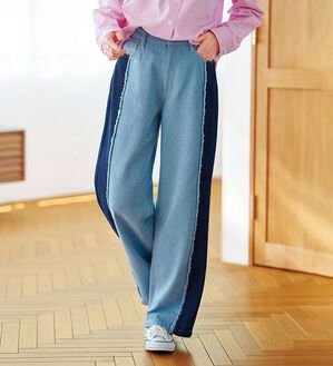 BELLUNA（ベルーナ）の「細見せ！フリンジデニムパンツ（フルレングスパンツ）」｜詳細画像