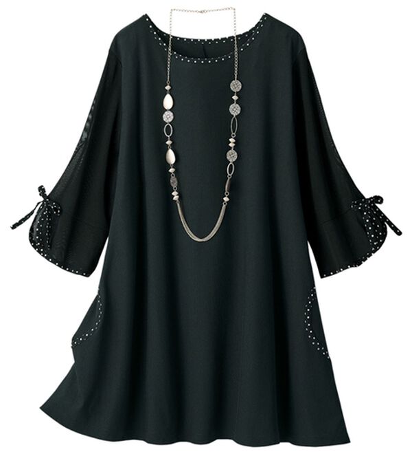 ルフラン（ルフラン）の「【２色組】袖チュールネット切替チュニック＜ドットリア＞（チュニック）」｜詳細画像