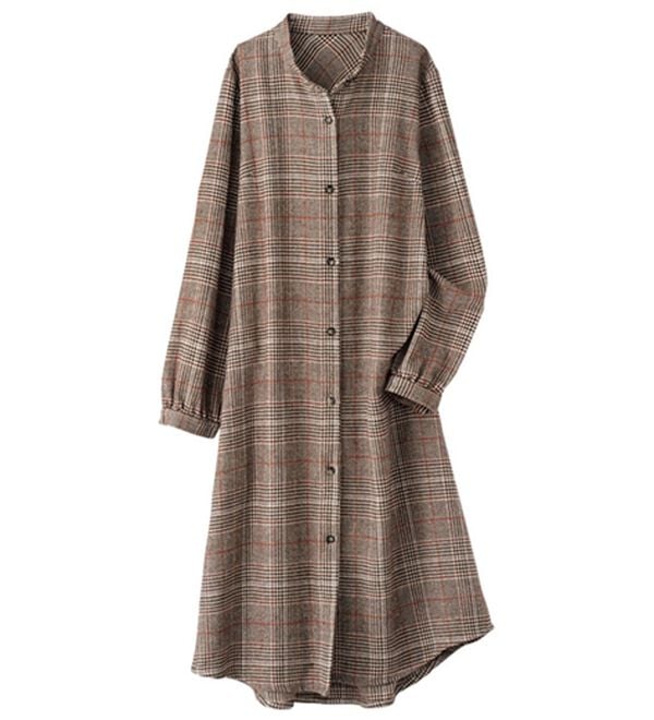 チェック柄ロングシャツワンピース - ベルーナ【公式】