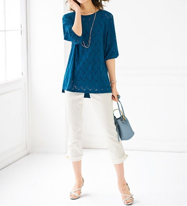 BELLUNA（ベルーナ）の「美脚ストレッチ裾リボンクロップドパンツ（クロップドパンツ）」｜詳細画像