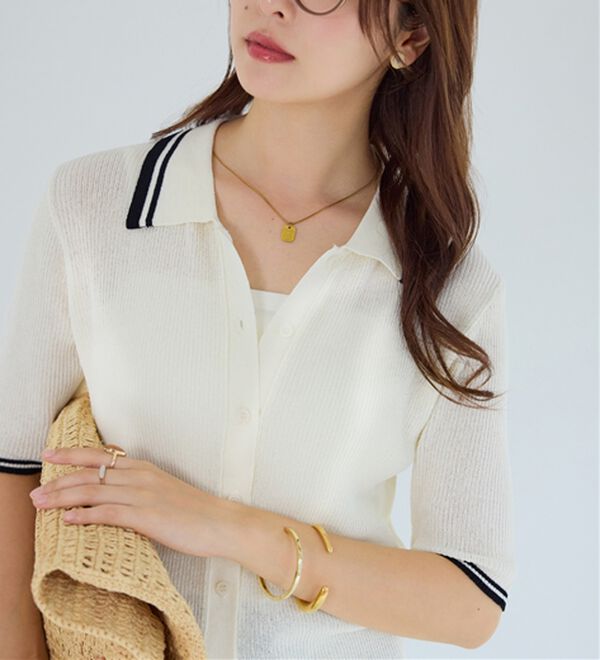 Viola e Viola（ヴィオラ エ ヴィオラ）の「アソートシアーリブニットポロシャツ（ポロシャツ）」｜アイボリー