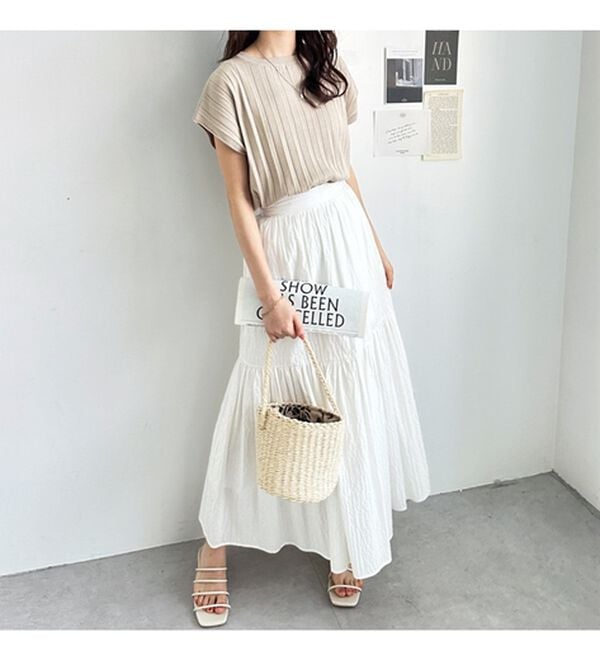 GeeRA（ジーラ）の「プリーツ編フレンチスリーブリブトップス（ニット・セーター）」｜詳細画像