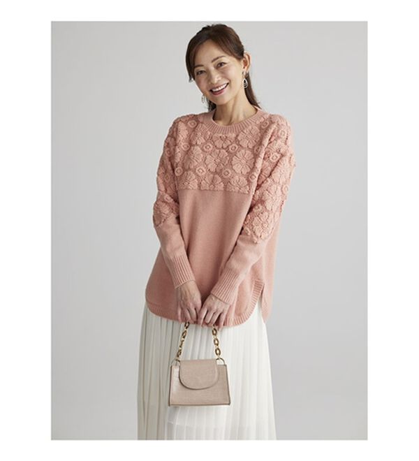 BELLUNA（ベルーナ）の「ふんわりフラワーレースニット（ニット・セーター）」｜詳細画像