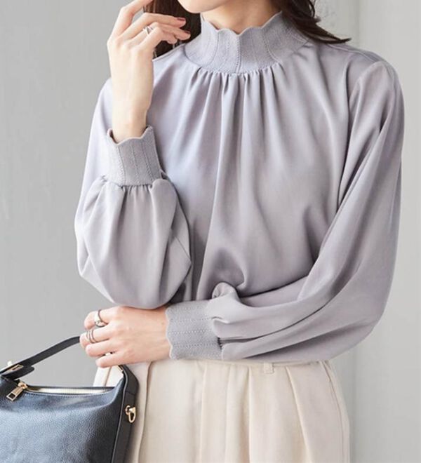 RANAN（ラナン）の「スカラップリブニット使いブラウス（ブラウス）」｜詳細画像