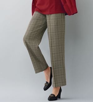 BELLUNA（ベルーナ）の「静電気防止加工！タックデザインワイドパンツ（ワイドパンツ・ガウチョ）」｜ブラウン系チェック