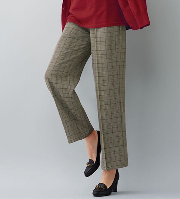 BELLUNA（ベルーナ）の「静電気防止加工！タックデザインワイドパンツ（ワイドパンツ・ガウチョ）」｜ブラウン系チェック