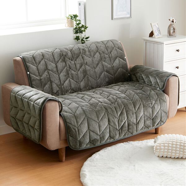 iellio（イエリオ）の「あったかふわふわボリュームソファカバー＜吸湿発熱・フランネル素材＞（ソファーカバー）」｜チャコールグレー