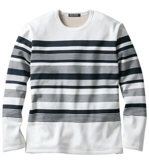 「裏ベロアボーダートレーナー（メンズトレーナー）」｜ホワイト