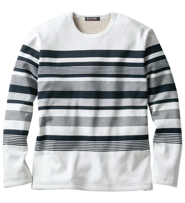 「裏ベロアボーダートレーナー（メンズトレーナー）」｜ホワイト