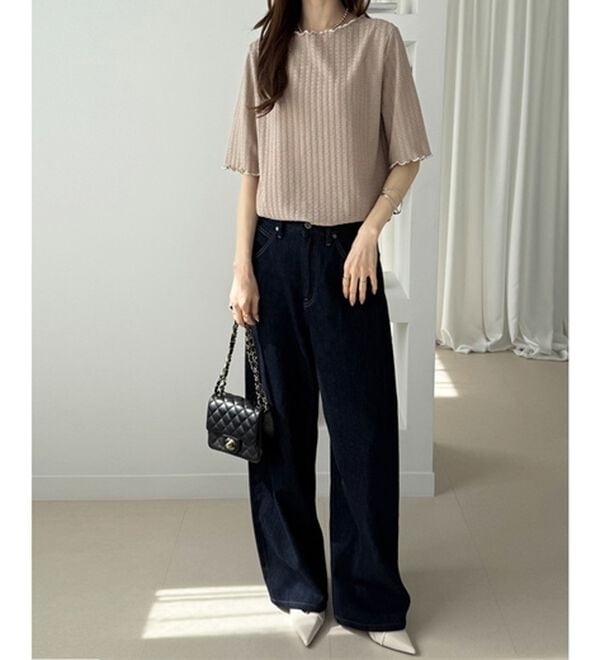 GeeRA（ジーラ）の「配色メロー５分袖表面感カットソー（カットソー）」｜詳細画像