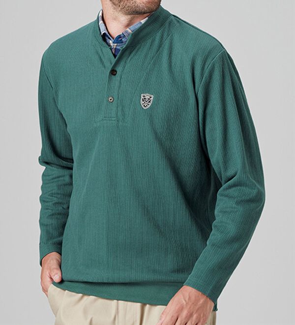 「＜ダンロップ・リファインド＞フェイクレイヤードスタンド衿トレーナー（メンズトレーナー）」｜詳細画像