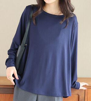 「【大きいサイズ】【Ｌ～８Ｌ】シンプルリブカットソー【エブリデイＲｉｂ】（カットソー）」｜ネイビー