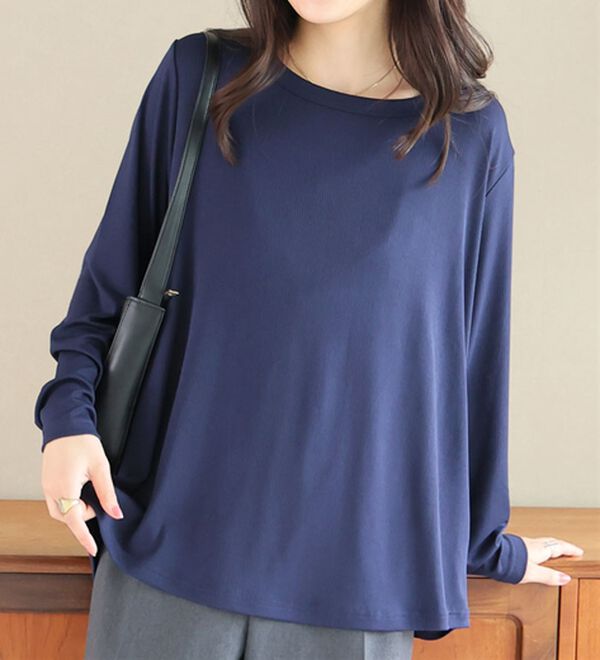「【大きいサイズ】【Ｌ～８Ｌ】シンプルリブカットソー【エブリデイＲｉｂ】（カットソー）」｜ネイビー