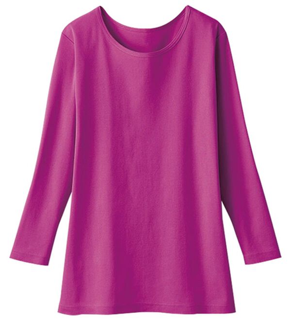 LAVIENNE（ラヴィエンヌ）の「【ＵＶカット】着回し力抜群！綿１００％クルーネックプルオーバー（８分袖）＜カラフルコットン＞（肌着・インナーウェア）」｜詳細画像