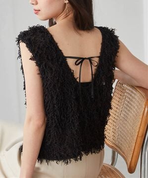 RANAN（ラナン）の「前後2WAYフリンジショートベスト（ベスト）」｜ブラック