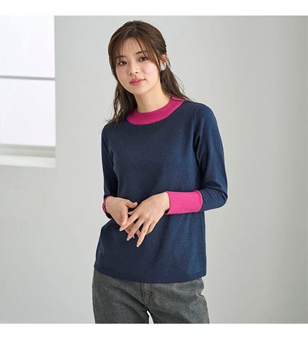 BELLUNA（ベルーナ）の「ラメ入り配色ニットプルオーバー（ニット・セーター）」｜詳細画像