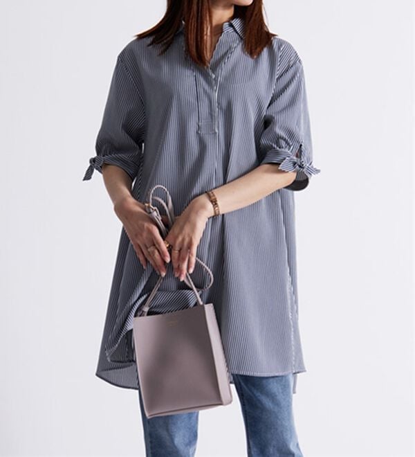 BELLUNA（ベルーナ）の「【接触冷感】麻調素材袖リボン使いシャツチュニック（チュニック）」｜詳細画像