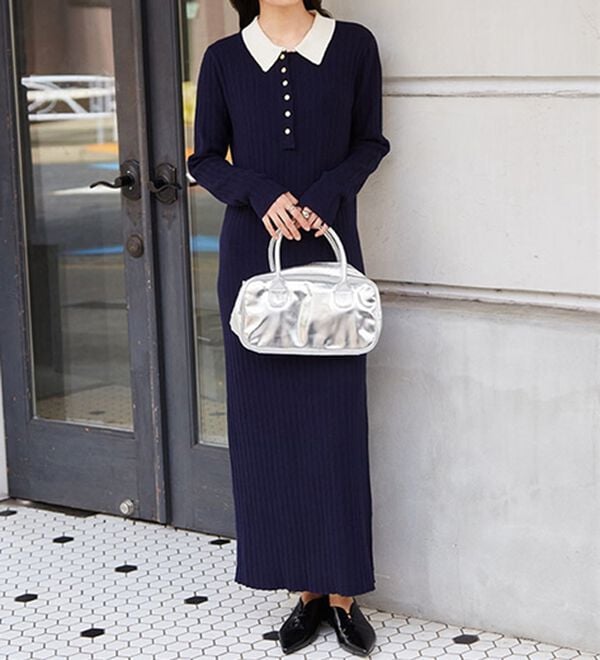 RANAN（ラナン）の「ポロカラーリブニットワンピース（ロングワンピース）」｜詳細画像