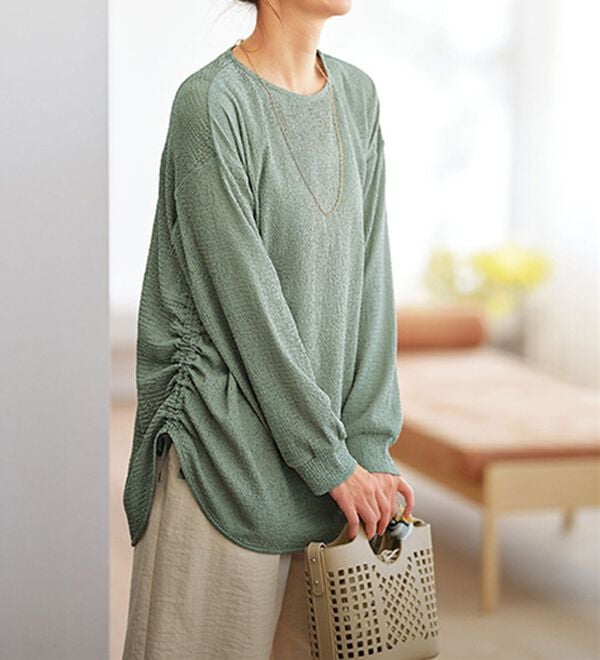 BELLUNA（ベルーナ）の「程よい透け感！メッシュ素材ドロスト使いチュニック（チュニック）」｜詳細画像