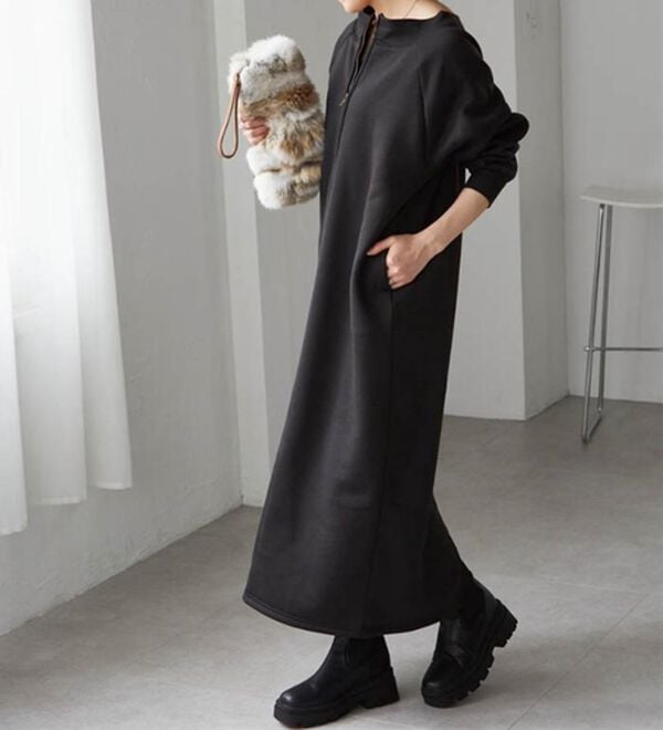 RANAN（ラナン）の「裏起毛ハーフジップワンピース（ロングワンピース）」｜詳細画像