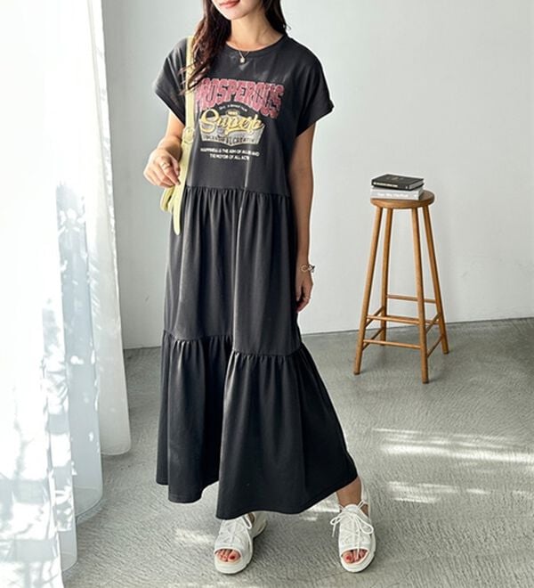 GeeRA（ジーラ）の「ピグメント風ティアードプリントＴシャツワンピース（カットソーワンピース）」｜詳細画像