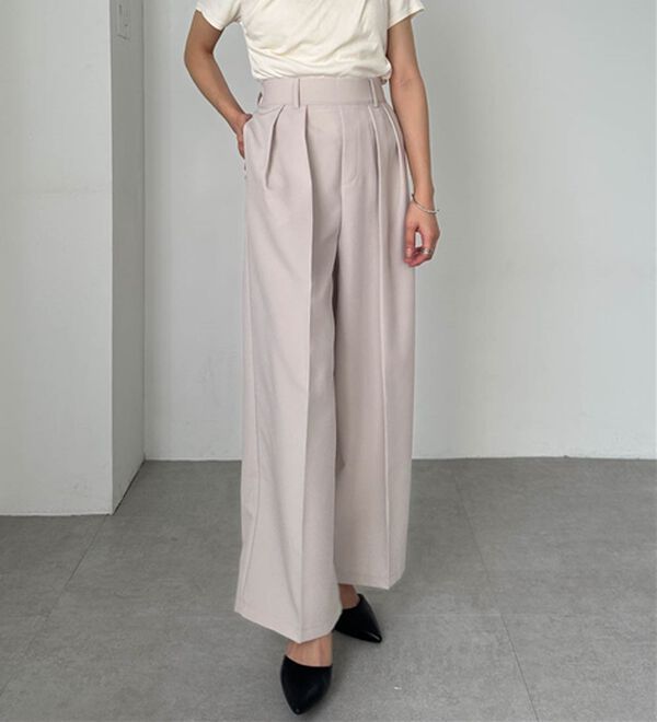 RANAN（ラナン）の「【選べる股下】きれい見え２タックワイドスラックス（ワイドパンツ・ガウチョ）」｜詳細画像