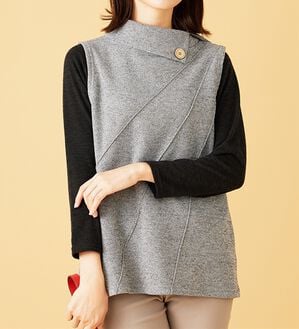 BELLUNA（ベルーナ）の「【2点セット】裏起毛素材衿デザインアンサンブル（アンサンブル）」｜杢グレー&times;黒
