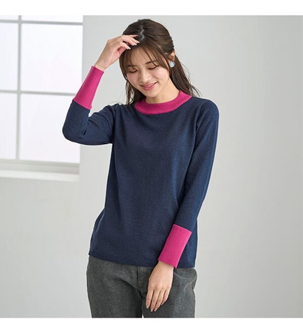 BELLUNA（ベルーナ）の「ラメ入り配色ニットプルオーバー（ニット・セーター）」｜詳細画像