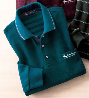 「＜カルビア＞柄違いが嬉しい裏起毛ポロシャツ（メンズシャツ）」｜ブルー