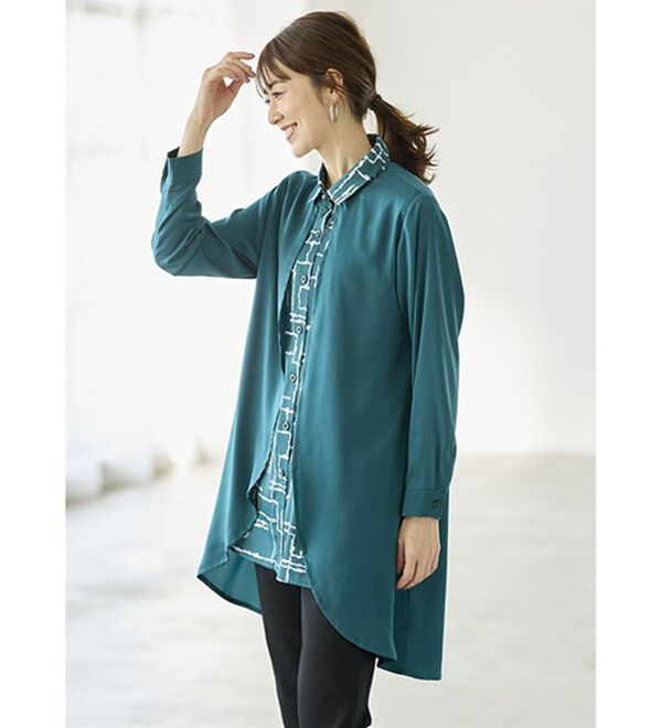 視覚効果で細見えシャツ重ね着風チュニック - ベルーナ【公式】