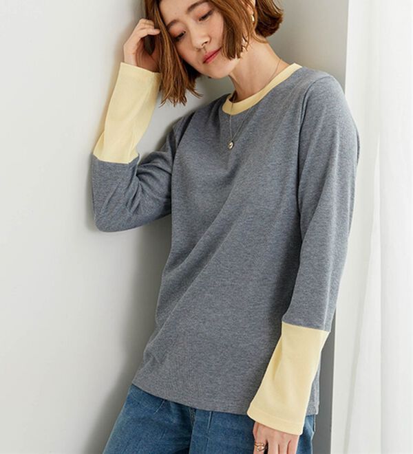 BELLUNA（ベルーナ）の「配色リブ素材クルーネックプルオーバー（カットソー）」｜詳細画像