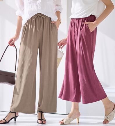alotta（アロッタ）の「【選べる丈】のびのびストレッチリブワイドパンツ（クロップドパンツ）」