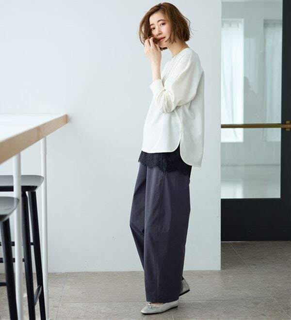 BELLUNA（ベルーナ）の「サラもち！快適ビンテージ調素材カーブパンツ（ワイドパンツ・ガウチョ）」｜詳細画像
