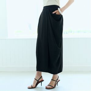 RANAN（ラナン）の「麻調素材ポケットデザインスカート（ロングスカート）」｜ブラック