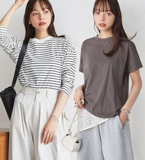 RANAN（ラナン）の「【選べる袖丈】ひんやり！＜BC＞綿100％プチハイネックＴシャツ（カットソー）」｜詳細画像