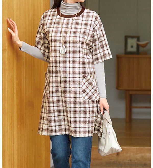 LAVIENNE（ラヴィエンヌ）の「【２枚組】綿１００％サッカー素材の涼やか家事服（パジャマ・ルームウェア）」｜詳細画像