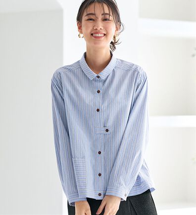 BELLUNA（ベルーナ）の「ワイドパンツに合わせる綿素材ストライプブラウス（ブラウス）」