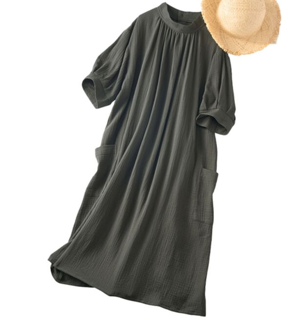 BELLUNA（ベルーナ）の「《ＨｕｇＲｅａｍコットン》ダブルガーゼゆったりワンピース（チュニックワンピース）」｜チャコール