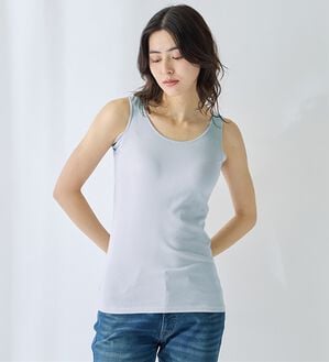 LAVIENNE（ラヴィエンヌ）の「【汗かきさん必見！】涼感サラッと快適汗取りタンクトップインナー＜さらりラボ＞（肌着・インナーウェア）」｜サックス