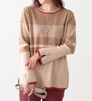 BELLUNA（ベルーナ）の「ボーダー柄袖フレアーニットプルオーバー（ニット・セーター）」｜詳細画像