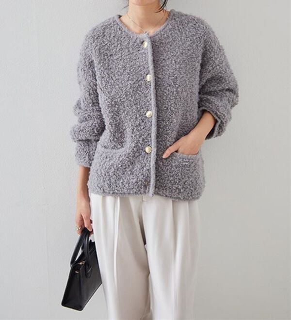 RANAN（ラナン）の「ゴールド調ボタンループ編みニットジャケット（ニットカーディガン）」｜詳細画像