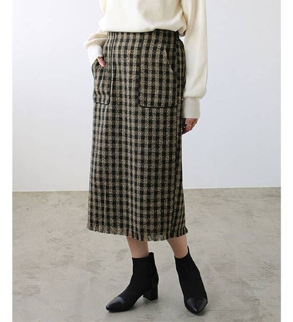 ブロックチェックツイードナロースカート - ベルーナ【公式】 