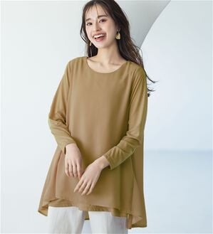 RANAN（ラナン）の「【裏微起毛】異素材切替チュニック（カットソー）」｜ベージュ