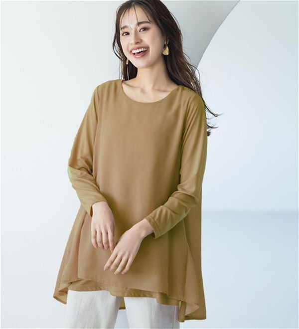 RANAN（ラナン）の「【裏微起毛】異素材切替チュニック（カットソー）」｜ベージュ