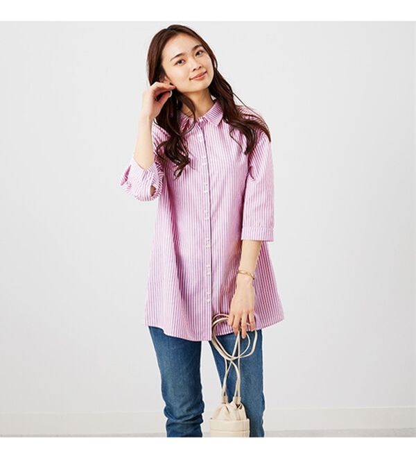 BELLUNA（ベルーナ）の「編み上げリボンデザインシャツチュニック（チュニック）」｜詳細画像