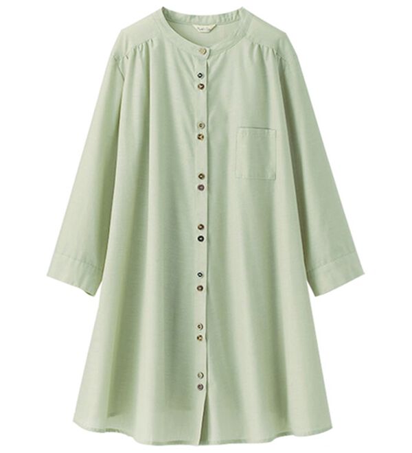 BELLUNA（ベルーナ）の「ＵＶ対策！多ボタンデザインシャツチュニック（チュニック）」｜グリーン