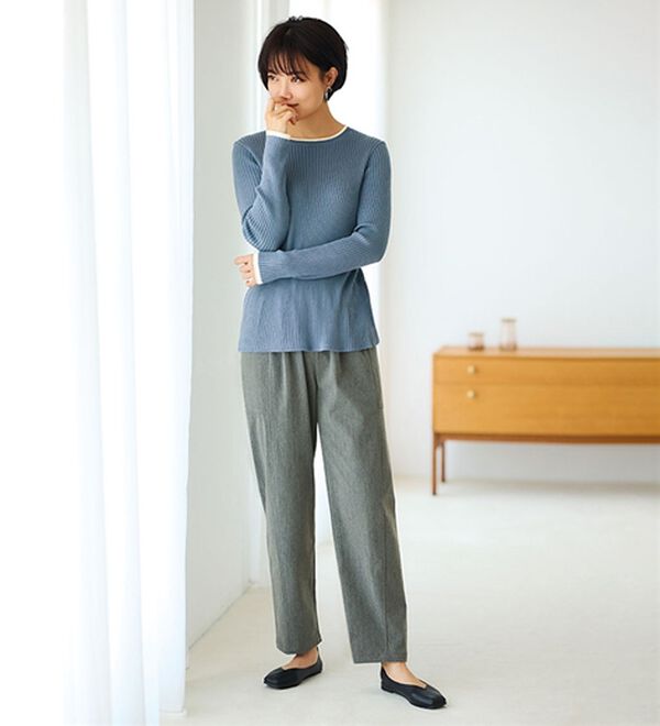 BELLUNA（ベルーナ）の「《ＨｕｇＲｅａｍコットン》配色リブセーター（ニット・セーター）」｜詳細画像